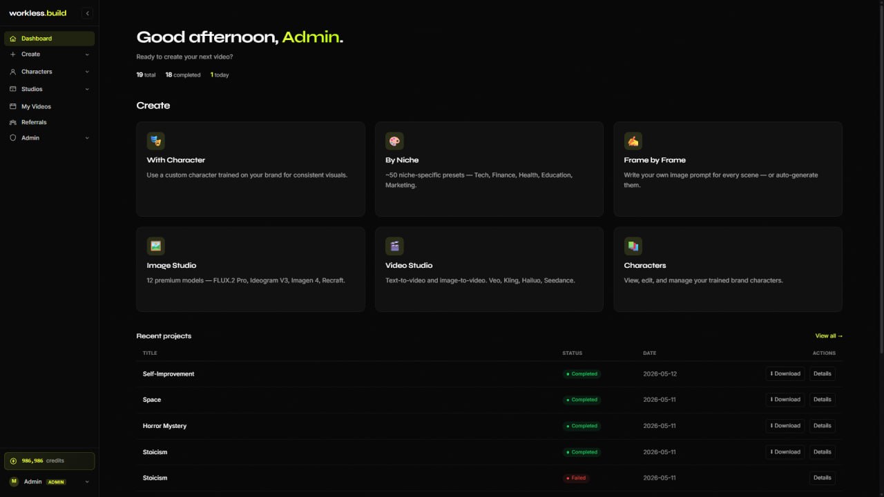 WorkLess Dashboard — script to 1080p YouTube video in 20 minutes
